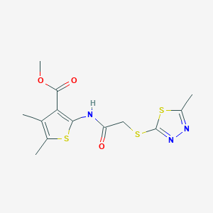 molecular formula C13H15N3O3S3 B4965354 methyl 4,5-dimethyl-2-({[(5-methyl-1,3,4-thiadiazol-2-yl)thio]acetyl}amino)-3-thiophenecarboxylate 