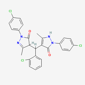 molecular formula C27H21Cl3N4O2 B4965493 2-(4-chlorophenyl)-4-{(2-chlorophenyl)[1-(4-chlorophenyl)-5-hydroxy-3-methyl-1H-pyrazol-4-yl]methyl}-5-methyl-2,4-dihydro-3H-pyrazol-3-one 