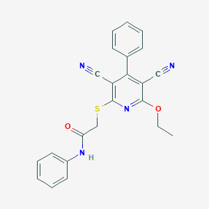 molecular formula C23H18N4O2S B496553 2-[(3,5-dicyano-6-ethoxy-4-phenyl-2-pyridinyl)sulfanyl]-N-phenylacetamide 