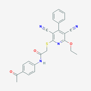molecular formula C25H20N4O3S B496554 N-(4-acetylphenyl)-2-[(3,5-dicyano-6-ethoxy-4-phenyl-2-pyridinyl)sulfanyl]acetamide 