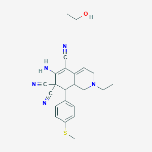 molecular formula C23H27N5OS B4965642 6-amino-2-ethyl-8-[4-(methylthio)phenyl]-2,3,8,8a-tetrahydro-5,7,7(1H)-isoquinolinetricarbonitrile - ethanol (1:1) 