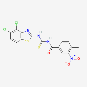 molecular formula C16H10Cl2N4O3S2 B4965696 N-{[(4,5-dichloro-1,3-benzothiazol-2-yl)amino]carbonothioyl}-4-methyl-3-nitrobenzamide 