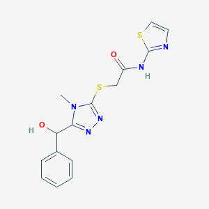 molecular formula C15H15N5O2S2 B496579 2-({5-[hydroxy(phenyl)methyl]-4-methyl-4H-1,2,4-triazol-3-yl}sulfanyl)-N-(1,3-thiazol-2-yl)acetamide 