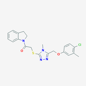 molecular formula C21H21ClN4O2S B496589 4-chloro-3-methylphenyl (5-{[2-(2,3-dihydro-1H-indol-1-yl)-2-oxoethyl]sulfanyl}-4-methyl-4H-1,2,4-triazol-3-yl)methyl ether 