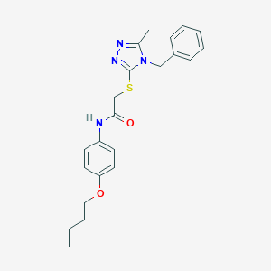 molecular formula C22H26N4O2S B496590 2-[(4-benzyl-5-methyl-4H-1,2,4-triazol-3-yl)sulfanyl]-N-(4-butoxyphenyl)acetamide 