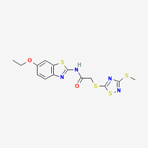 molecular formula C14H14N4O2S4 B4965954 N-(6-ethoxy-1,3-benzothiazol-2-yl)-2-{[3-(methylthio)-1,2,4-thiadiazol-5-yl]thio}acetamide 