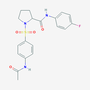 molecular formula C19H20FN3O4S B496614 1-{[4-(acetylamino)phenyl]sulfonyl}-N-(4-fluorophenyl)prolinamide 