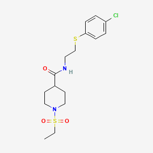 molecular formula C16H23ClN2O3S2 B4966185 N-{2-[(4-chlorophenyl)thio]ethyl}-1-(ethylsulfonyl)-4-piperidinecarboxamide 