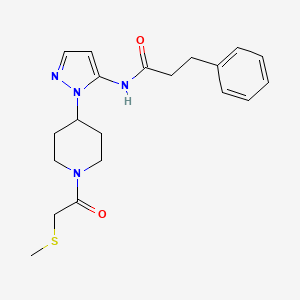 molecular formula C20H26N4O2S B4966232 N-(1-{1-[(methylthio)acetyl]-4-piperidinyl}-1H-pyrazol-5-yl)-3-phenylpropanamide 