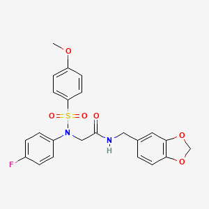 molecular formula C23H21FN2O6S B4966243 N~1~-(1,3-benzodioxol-5-ylmethyl)-N~2~-(4-fluorophenyl)-N~2~-[(4-methoxyphenyl)sulfonyl]glycinamide 