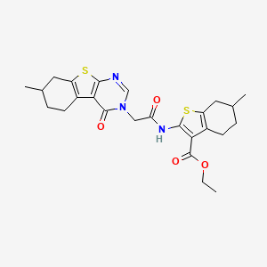 molecular formula C25H29N3O4S2 B4966282 ethyl 6-methyl-2-{[(7-methyl-4-oxo-5,6,7,8-tetrahydro[1]benzothieno[2,3-d]pyrimidin-3(4H)-yl)acetyl]amino}-4,5,6,7-tetrahydro-1-benzothiophene-3-carboxylate 