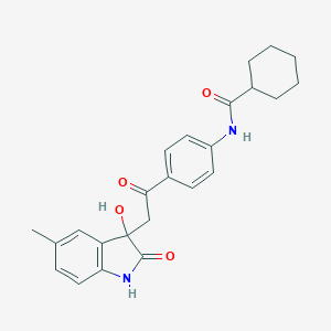 molecular formula C24H26N2O4 B496640 N-{4-[2-(3-hydroxy-5-methyl-2-oxo-2,3-dihydro-1H-indol-3-yl)acetyl]phenyl}cyclohexanecarboxamide 