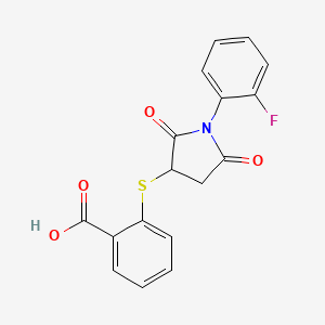 molecular formula C17H12FNO4S B4966509 2-{[1-(2-fluorophenyl)-2,5-dioxo-3-pyrrolidinyl]thio}benzoic acid 
