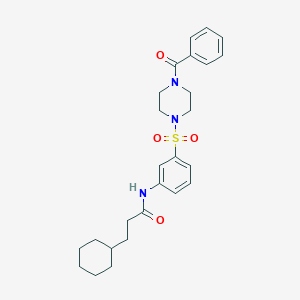 molecular formula C26H33N3O4S B496657 N-{3-[(4-benzoyl-1-piperazinyl)sulfonyl]phenyl}-3-cyclohexylpropanamide 