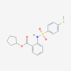molecular formula C19H21NO4S2 B496658 Cyclopentyl 2-({[4-(methylsulfanyl)phenyl]sulfonyl}amino)benzoate 