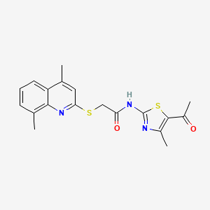 molecular formula C19H19N3O2S2 B4966712 N-(5-acetyl-4-methyl-1,3-thiazol-2-yl)-2-[(4,8-dimethyl-2-quinolinyl)thio]acetamide 