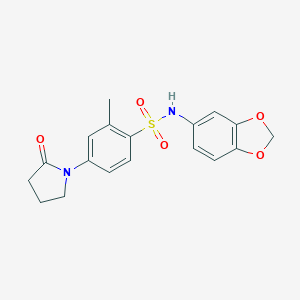 molecular formula C18H18N2O5S B496674 N-(1,3-benzodioxol-5-yl)-2-methyl-4-(2-oxopyrrolidin-1-yl)benzenesulfonamide 