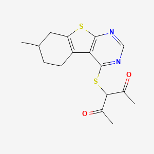 molecular formula C16H18N2O2S2 B4966743 3-[(7-methyl-5,6,7,8-tetrahydro[1]benzothieno[2,3-d]pyrimidin-4-yl)thio]-2,4-pentanedione 