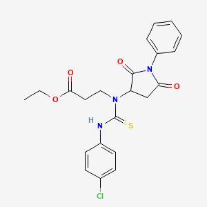 molecular formula C22H22ClN3O4S B4966759 ethyl N-{[(4-chlorophenyl)amino]carbonothioyl}-N-(2,5-dioxo-1-phenyl-3-pyrrolidinyl)-beta-alaninate 