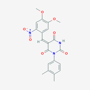 molecular formula C21H19N3O7 B4966779 5-(4,5-dimethoxy-2-nitrobenzylidene)-1-(3,4-dimethylphenyl)-2,4,6(1H,3H,5H)-pyrimidinetrione 