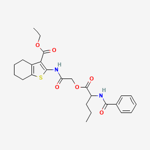 molecular formula C25H30N2O6S B4966882 ethyl 2-({[(N-benzoylnorvalyl)oxy]acetyl}amino)-4,5,6,7-tetrahydro-1-benzothiophene-3-carboxylate 