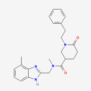 molecular formula C24H28N4O2 B4966897 N-methyl-N-[(7-methyl-1H-benzimidazol-2-yl)methyl]-6-oxo-1-(2-phenylethyl)-3-piperidinecarboxamide 