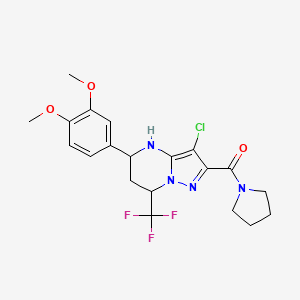 molecular formula C20H22ClF3N4O3 B4967031 3-chloro-5-(3,4-dimethoxyphenyl)-2-(1-pyrrolidinylcarbonyl)-7-(trifluoromethyl)-4,5,6,7-tetrahydropyrazolo[1,5-a]pyrimidine 