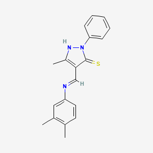 molecular formula C19H19N3S B4967120 4-{[(3,4-dimethylphenyl)amino]methylene}-5-methyl-2-phenyl-2,4-dihydro-3H-pyrazole-3-thione 