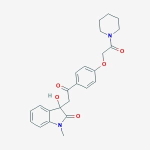 molecular formula C24H26N2O5 B496714 3-hydroxy-1-methyl-3-(2-oxo-2-{4-[2-oxo-2-(1-piperidinyl)ethoxy]phenyl}ethyl)-1,3-dihydro-2H-indol-2-one 