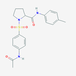 molecular formula C20H23N3O4S B496722 1-{[4-(acetylamino)phenyl]sulfonyl}-N-(4-methylphenyl)prolinamide 