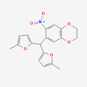molecular formula C19H17NO6 B4967344 6-[bis(5-methyl-2-furyl)methyl]-7-nitro-2,3-dihydro-1,4-benzodioxine 