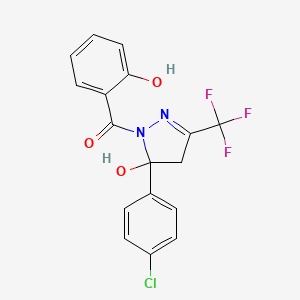 molecular formula C17H12ClF3N2O3 B4967378 5-(4-chlorophenyl)-1-(2-hydroxybenzoyl)-3-(trifluoromethyl)-4,5-dihydro-1H-pyrazol-5-ol 
