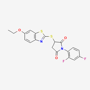molecular formula C19H14F2N2O3S2 B4967442 1-(2,4-difluorophenyl)-3-[(6-ethoxy-1,3-benzothiazol-2-yl)thio]-2,5-pyrrolidinedione 