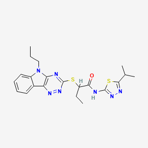 molecular formula C21H25N7OS2 B4967541 N-(5-isopropyl-1,3,4-thiadiazol-2-yl)-2-[(5-propyl-5H-[1,2,4]triazino[5,6-b]indol-3-yl)thio]butanamide 
