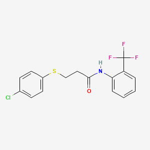 molecular formula C16H13ClF3NOS B4967627 3-[(4-chlorophenyl)thio]-N-[2-(trifluoromethyl)phenyl]propanamide 