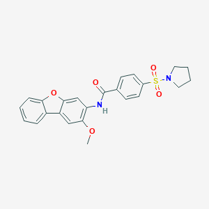 molecular formula C24H22N2O5S B496765 N-(2-methoxydibenzo[b,d]furan-3-yl)-4-(pyrrolidin-1-ylsulfonyl)benzamide 