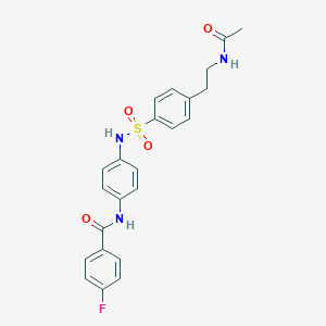 molecular formula C23H22FN3O4S B496775 N-{4-[({4-[2-(acetylamino)ethyl]phenyl}sulfonyl)amino]phenyl}-4-fluorobenzamide 