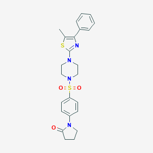 molecular formula C24H26N4O3S2 B496786 1-(4-{[4-(5-Methyl-4-phenyl-1,3-thiazol-2-yl)-1-piperazinyl]sulfonyl}phenyl)-2-pyrrolidinone CAS No. 898921-68-1