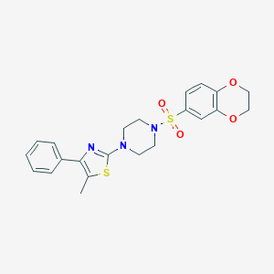 molecular formula C22H23N3O4S2 B496787 1-(2,3-Dihydro-1,4-benzodioxin-6-ylsulfonyl)-4-(5-methyl-4-phenyl-1,3-thiazol-2-yl)piperazine CAS No. 879565-30-7