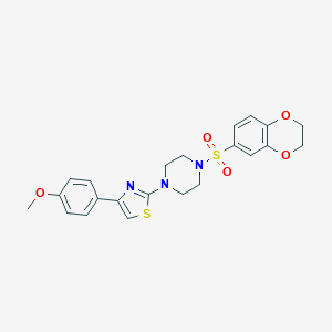 molecular formula C22H23N3O5S2 B496791 1-(2,3-Dihydro-1,4-benzodioxin-6-ylsulfonyl)-4-[4-(4-methoxyphenyl)-1,3-thiazol-2-yl]piperazine CAS No. 903855-91-4