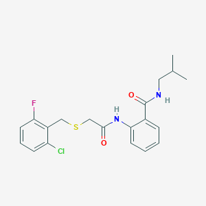 molecular formula C20H22ClFN2O2S B4967938 2-({[(2-chloro-6-fluorobenzyl)thio]acetyl}amino)-N-isobutylbenzamide 