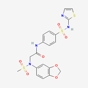 molecular formula C19H18N4O7S3 B4967942 N~2~-1,3-benzodioxol-5-yl-N~2~-(methylsulfonyl)-N~1~-{4-[(1,3-thiazol-2-ylamino)sulfonyl]phenyl}glycinamide 