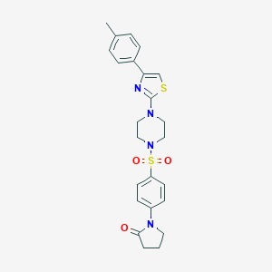molecular formula C24H26N4O3S2 B496796 1-[4-({4-[4-(4-Methylphenyl)-1,3-thiazol-2-yl]-1-piperazinyl}sulfonyl)phenyl]-2-pyrrolidinone CAS No. 898922-58-2