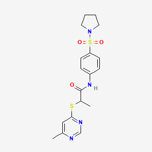molecular formula C18H22N4O3S2 B4968022 2-[(6-methyl-4-pyrimidinyl)thio]-N-[4-(1-pyrrolidinylsulfonyl)phenyl]propanamide 