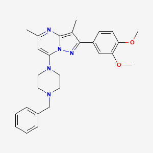 molecular formula C27H31N5O2 B4968190 7-(4-benzyl-1-piperazinyl)-2-(3,4-dimethoxyphenyl)-3,5-dimethylpyrazolo[1,5-a]pyrimidine 