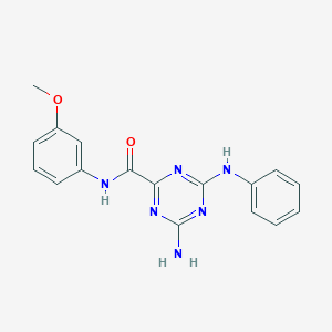 molecular formula C17H16N6O2 B496821 4-amino-6-anilino-N-(3-methoxyphenyl)-1,3,5-triazine-2-carboxamide 