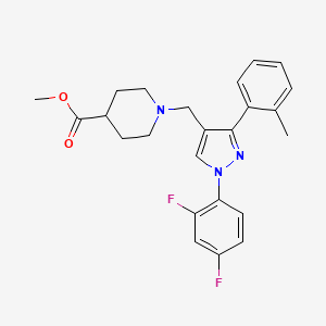 molecular formula C24H25F2N3O2 B4968223 methyl 1-{[1-(2,4-difluorophenyl)-3-(2-methylphenyl)-1H-pyrazol-4-yl]methyl}-4-piperidinecarboxylate 