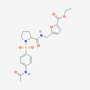 molecular formula C21H25N3O7S B496827 Ethyl 5-({[(1-{[4-(acetylamino)phenyl]sulfonyl}-2-pyrrolidinyl)carbonyl]amino}methyl)-2-furoate 