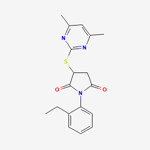 molecular formula C18H19N3O2S B4968509 3-[(4,6-dimethyl-2-pyrimidinyl)thio]-1-(2-ethylphenyl)-2,5-pyrrolidinedione 