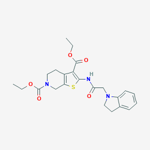 molecular formula C23H27N3O5S B496868 diethyl 2-[(2,3-dihydro-1H-indol-1-ylacetyl)amino]-4,7-dihydrothieno[2,3-c]pyridine-3,6(5H)-dicarboxylate 